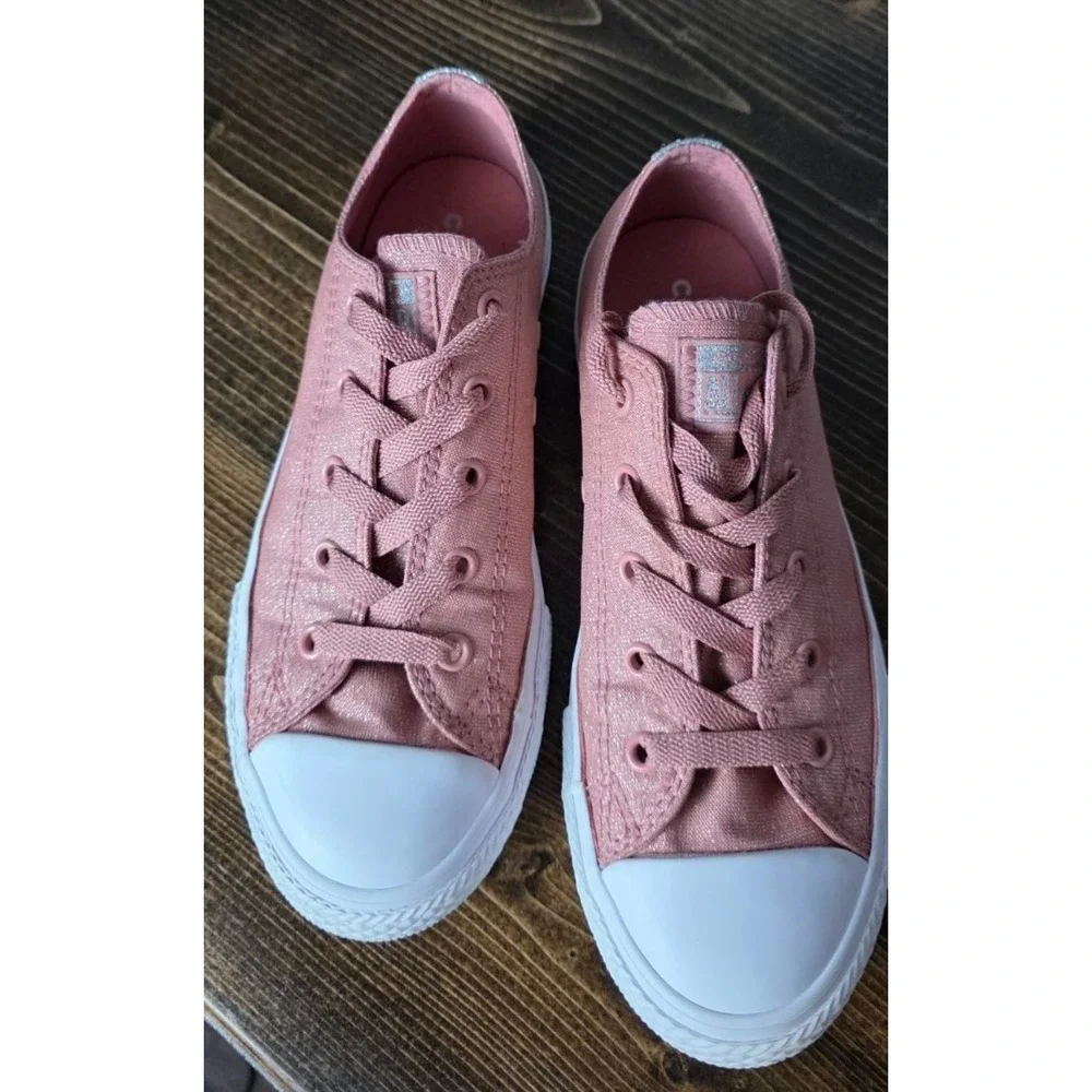 Converse All Star Junior Sneakers Size 2 Pink White Glitter Canvas Low Top Shoes